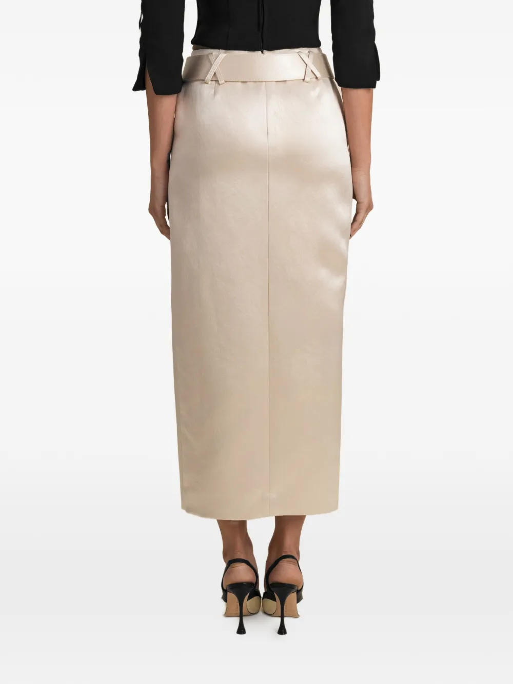 Contessa Mills Morgaine rok met ceintuur en zijsplit Beige