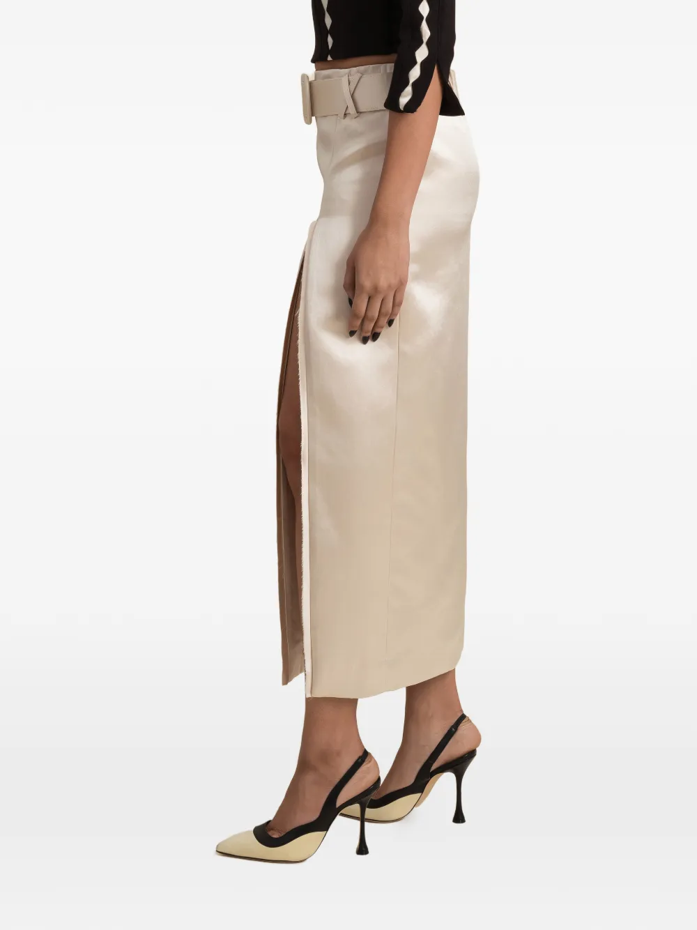 Contessa Mills Morgaine rok met ceintuur en zijsplit Beige