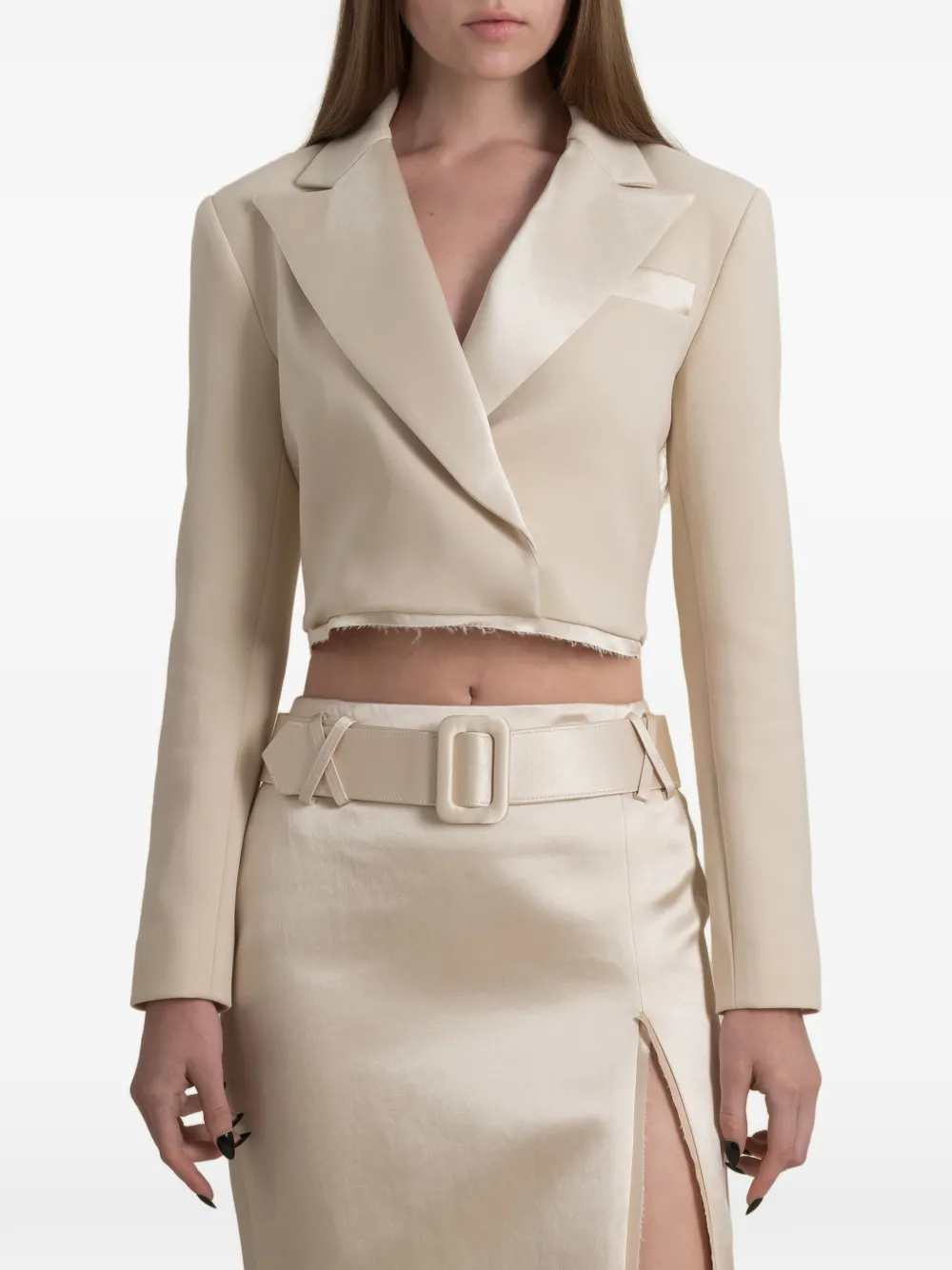 Contessa Mills Morgaine cropped raw-edge blazer - Toni neutri