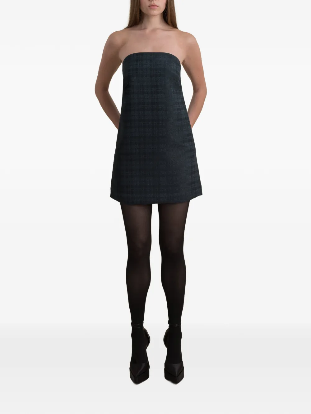 Contessa Mills Sophia geruite strapless jurk Groen