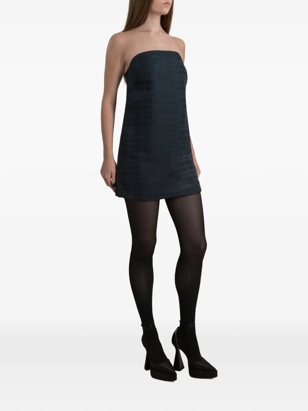 Contessa Mills Sophia geruite strapless jurk Groen