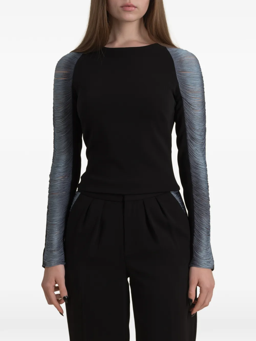 Contessa Mills Medusa fringed-sleeve top - Nero