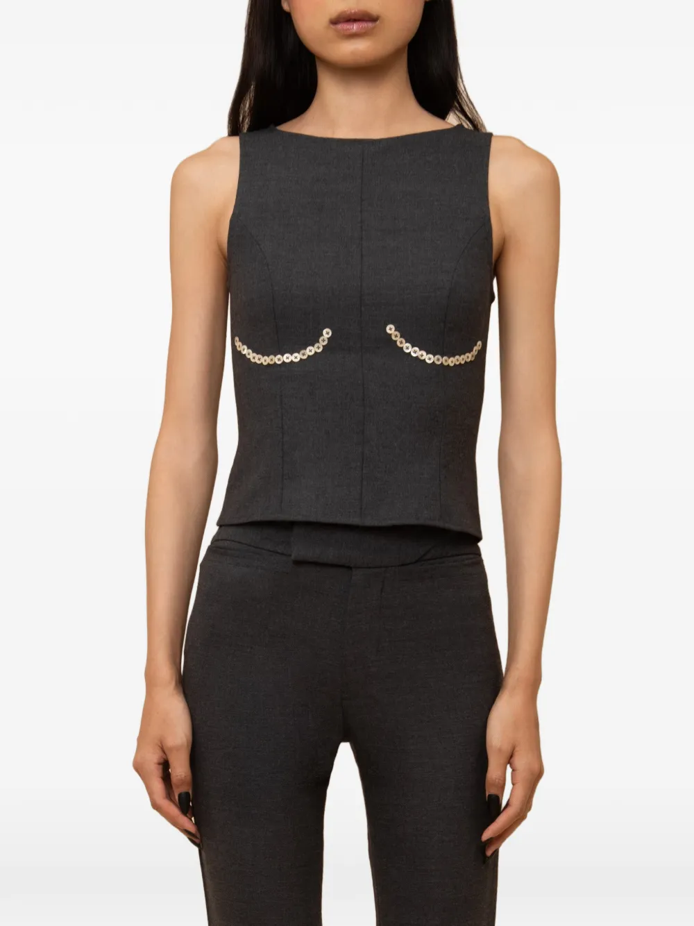 Contessa Mills Cora button-embellished top - Grigio