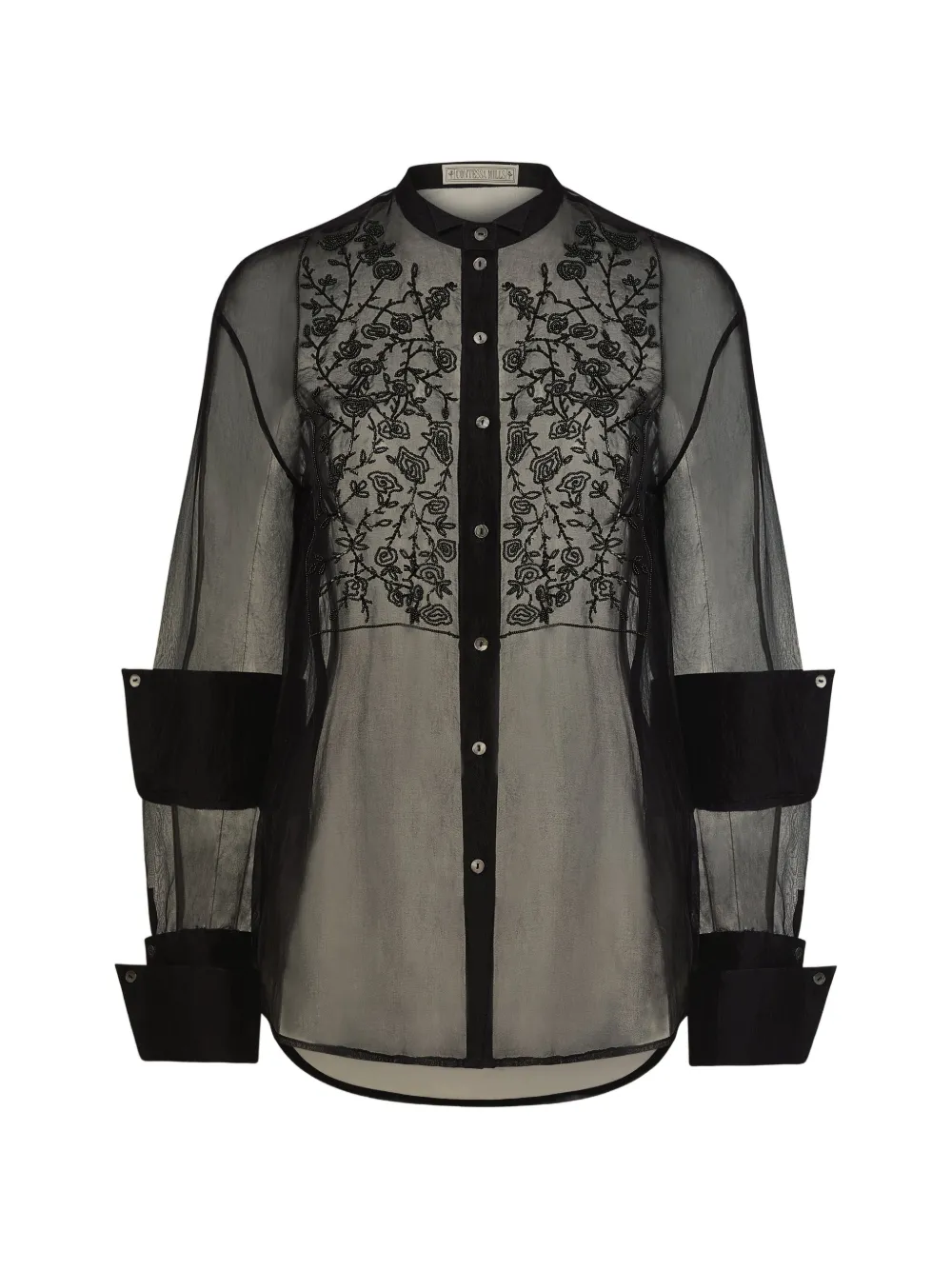 Contessa Mills Winifred bead-embroidered silk-organza blouse - Nero