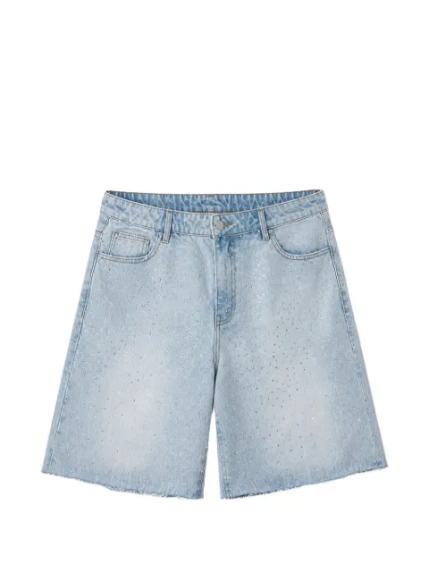 Happy Memories Don't Die short en jean à ornements strassés