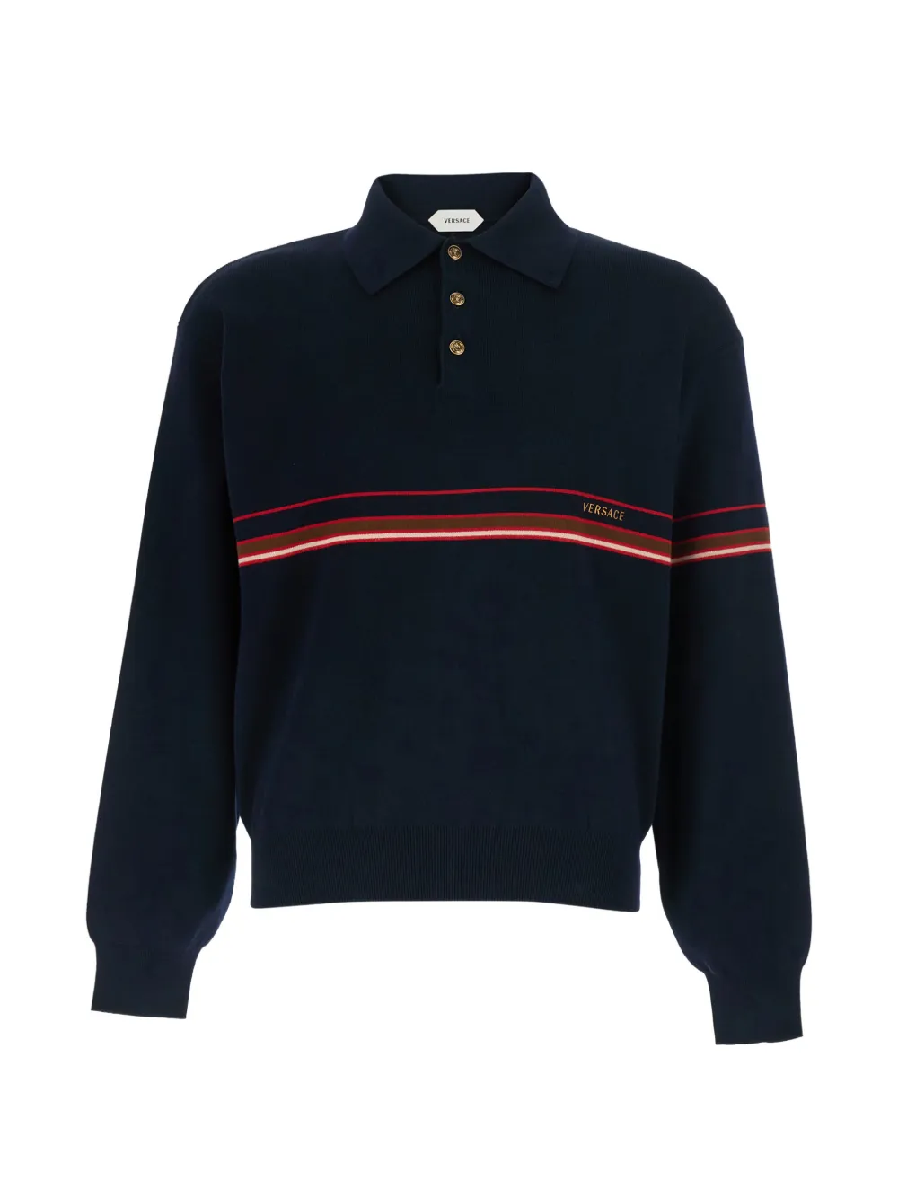 Versace stripe-detail long-sleeve polo shirt - Blu