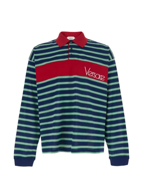 Versace logo-detail striped long-sleeve polo shirt