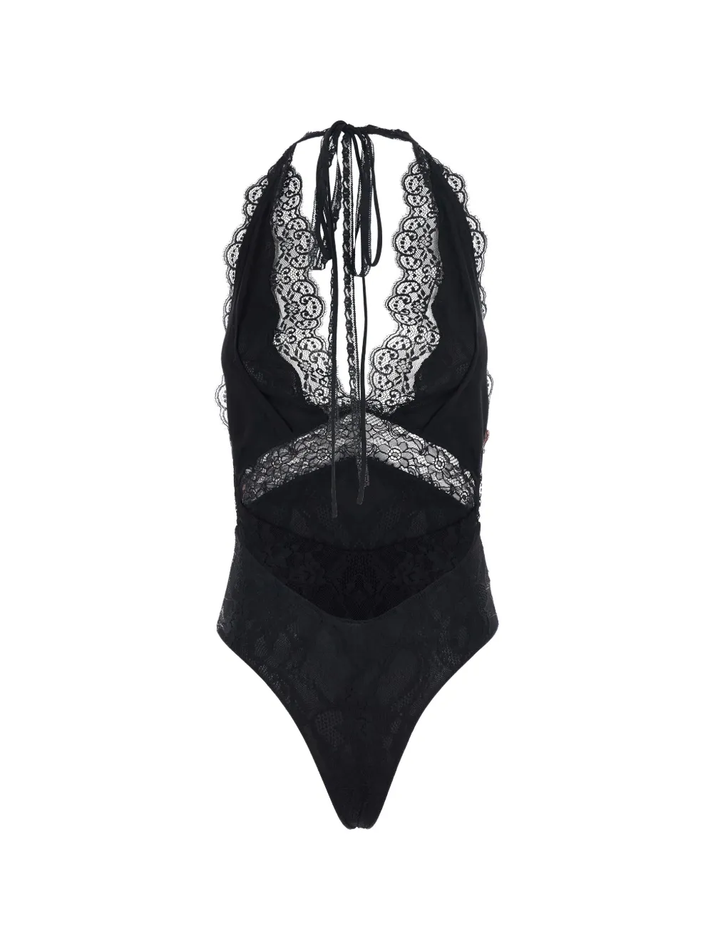 THE ANDAMANE Florida lace-panel halterneck bodysuit Zwart