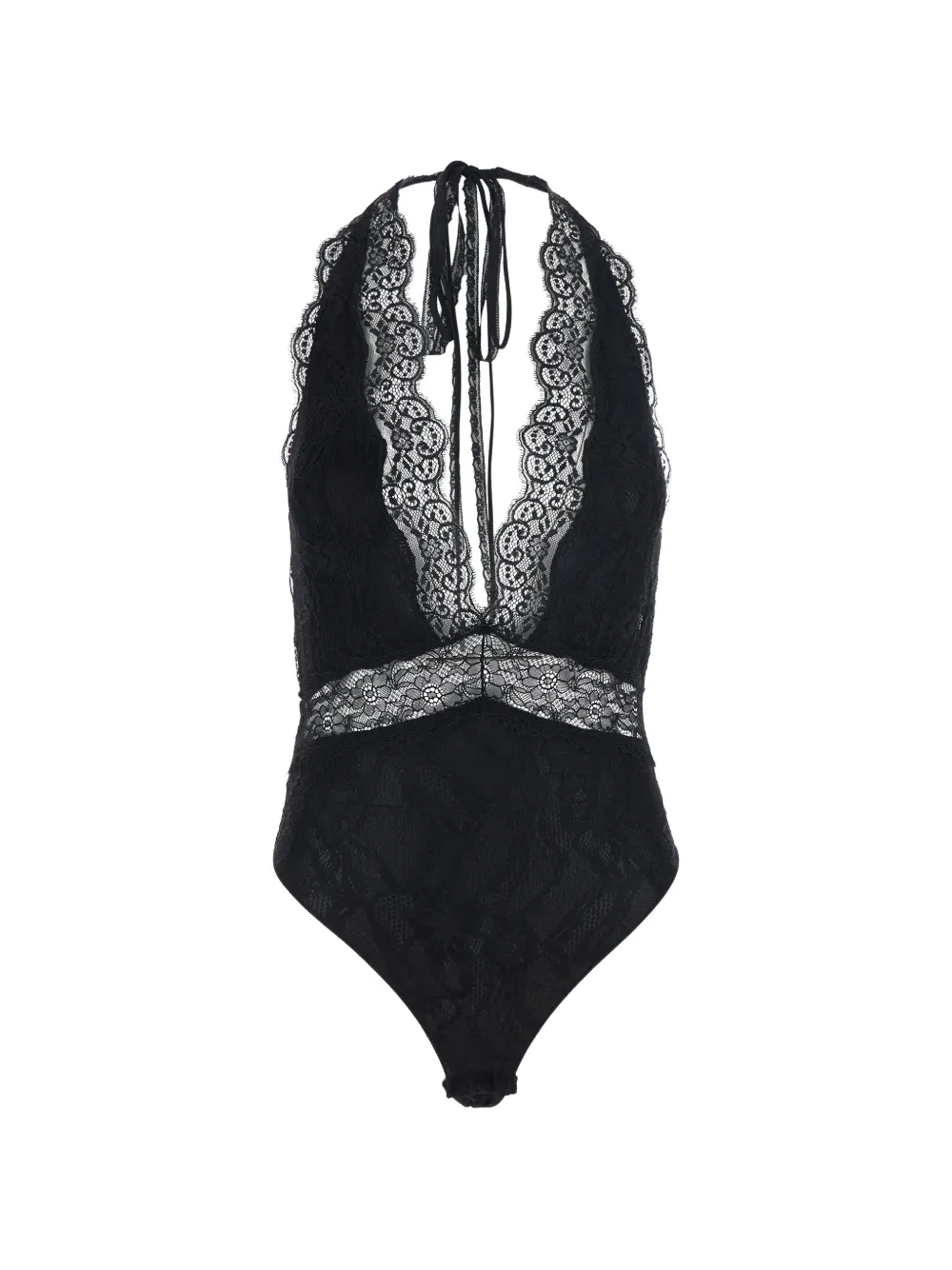 THE ANDAMANE Florida lace-panel halterneck bodysuit - Noir