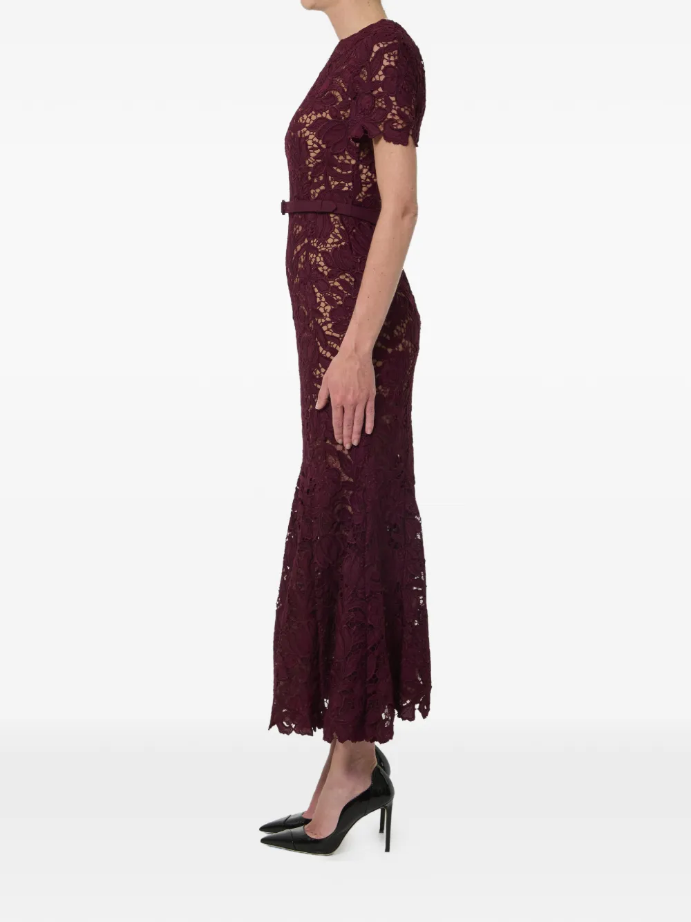 self-portrait Pink Cord Lace Tiered Midi Dress | Smart Closet