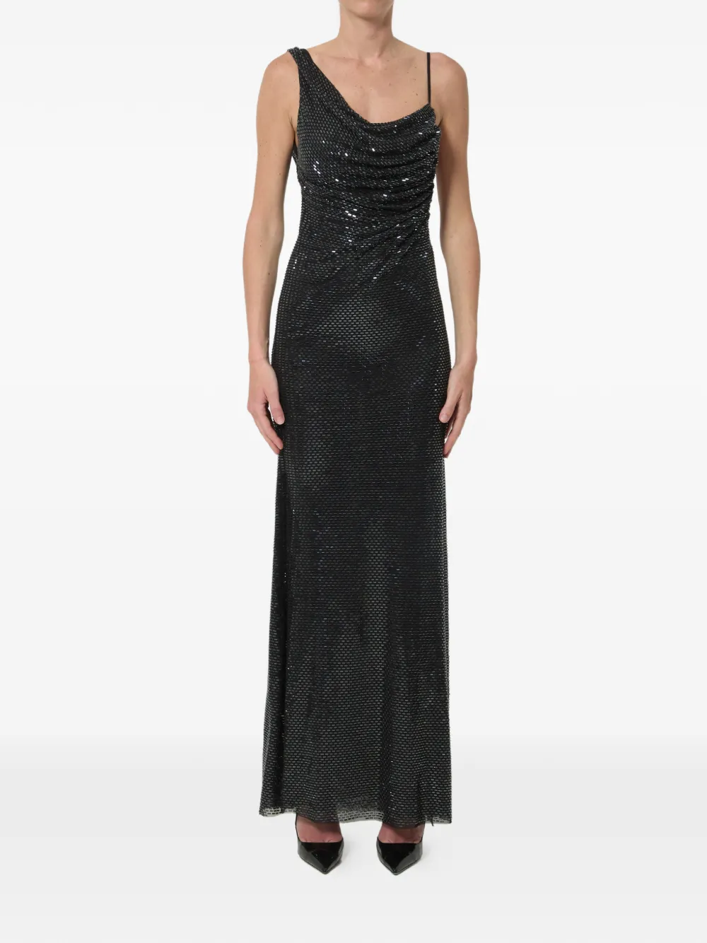 Self-Portrait rhinestone-embellished draped maxi dress - Black