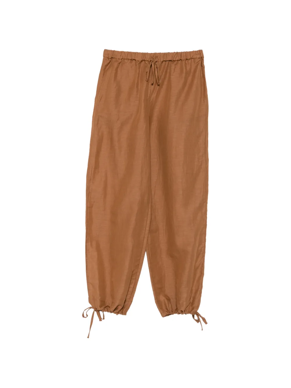 120% Lino drawstring-fastening palazzo pants - Marrone