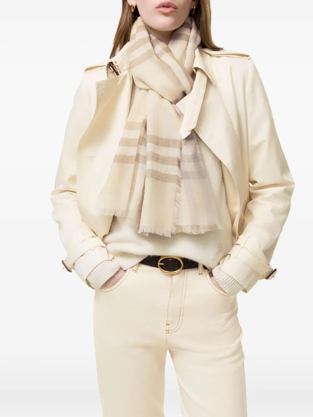 Burberry Omkeerbare wollen zijden sjaal met ruit Beige