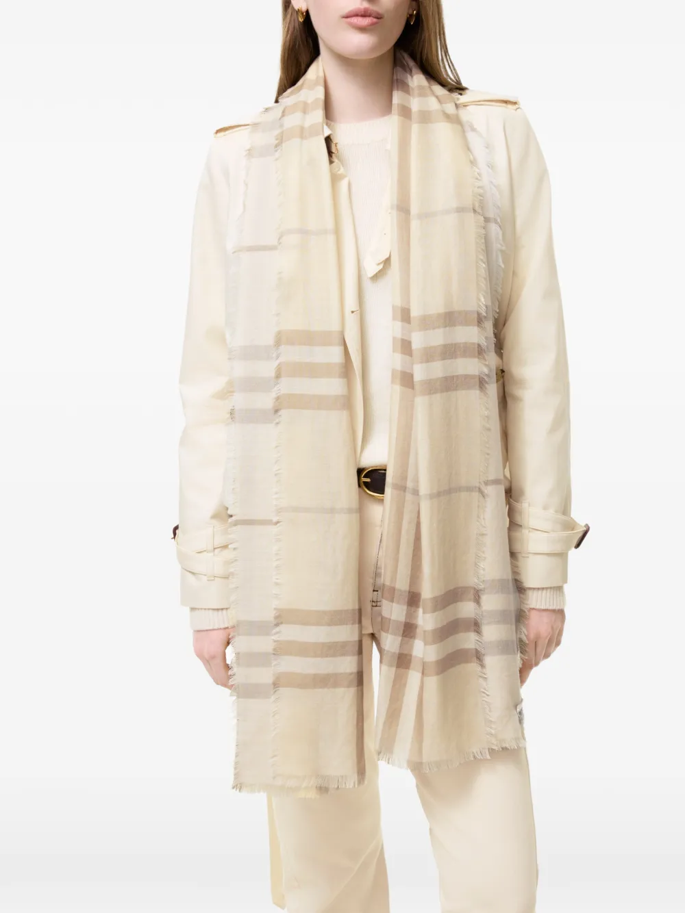 Burberry Omkeerbare wollen zijden sjaal met ruit Beige