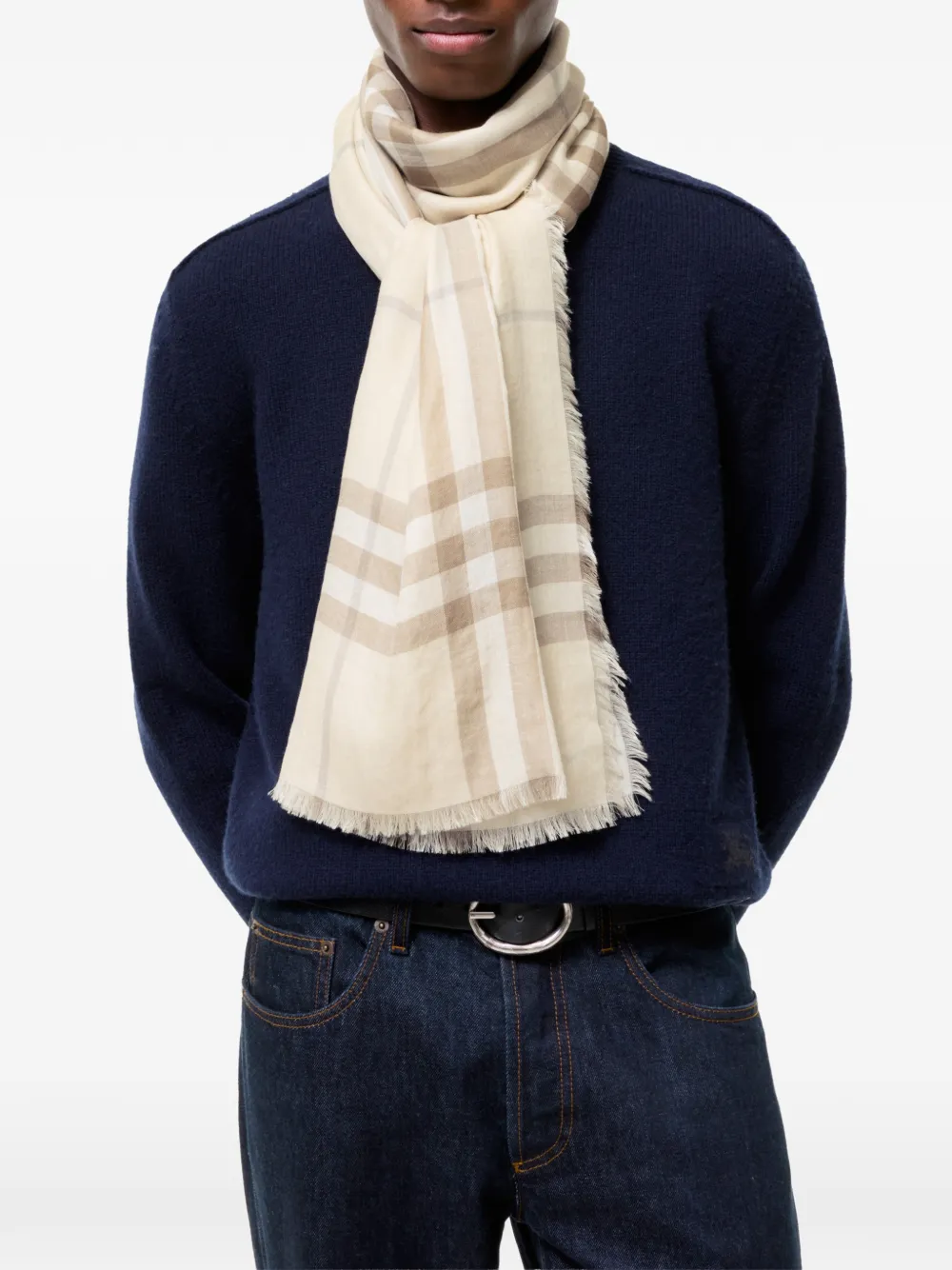 Burberry Omkeerbare wollen zijden sjaal met ruit Beige