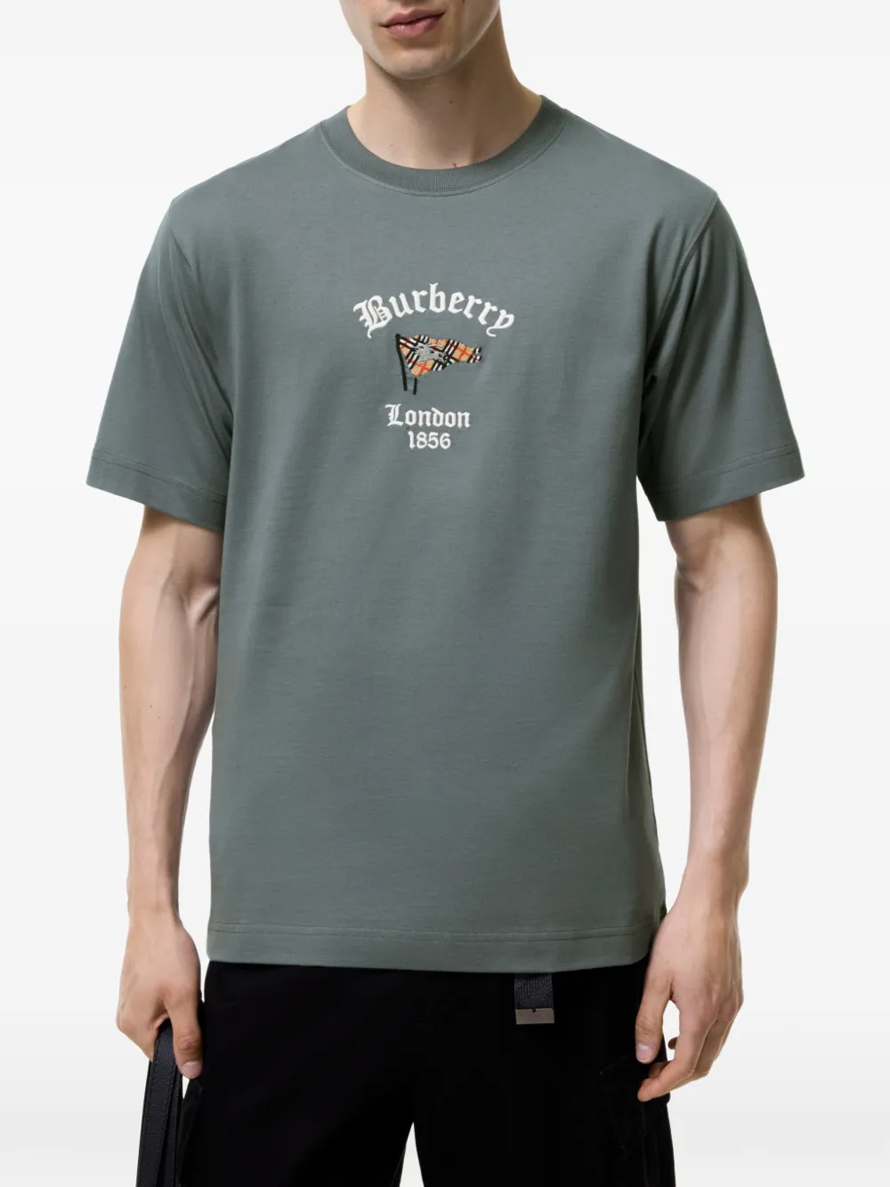 Burberry Katoenen T-shirt met geruite vlag Groen