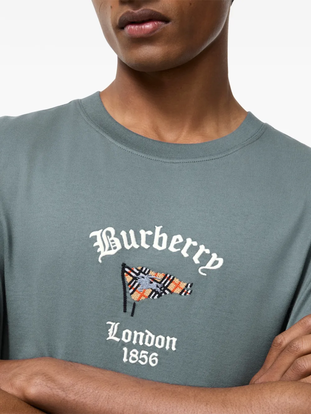 Burberry Katoenen T-shirt met geruite vlag Groen