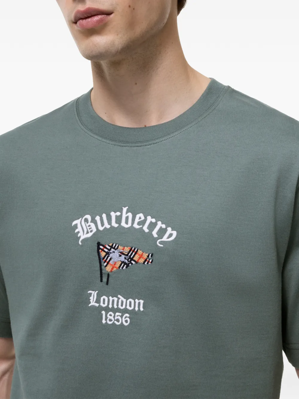 Burberry Katoenen T-shirt met geruite vlag Groen