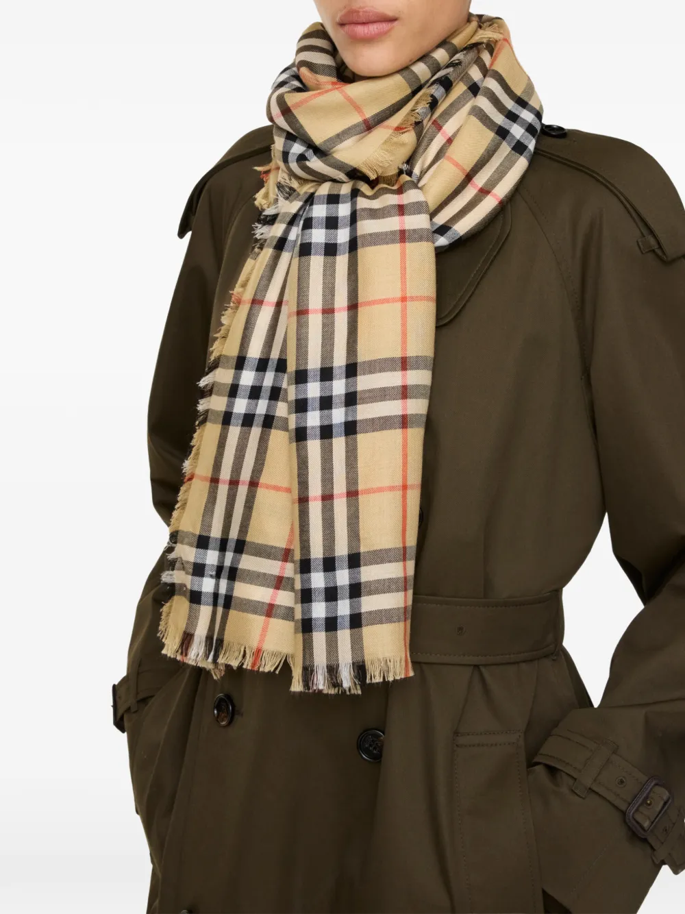 Burberry Geruite kasjmier zijden sjaal Beige