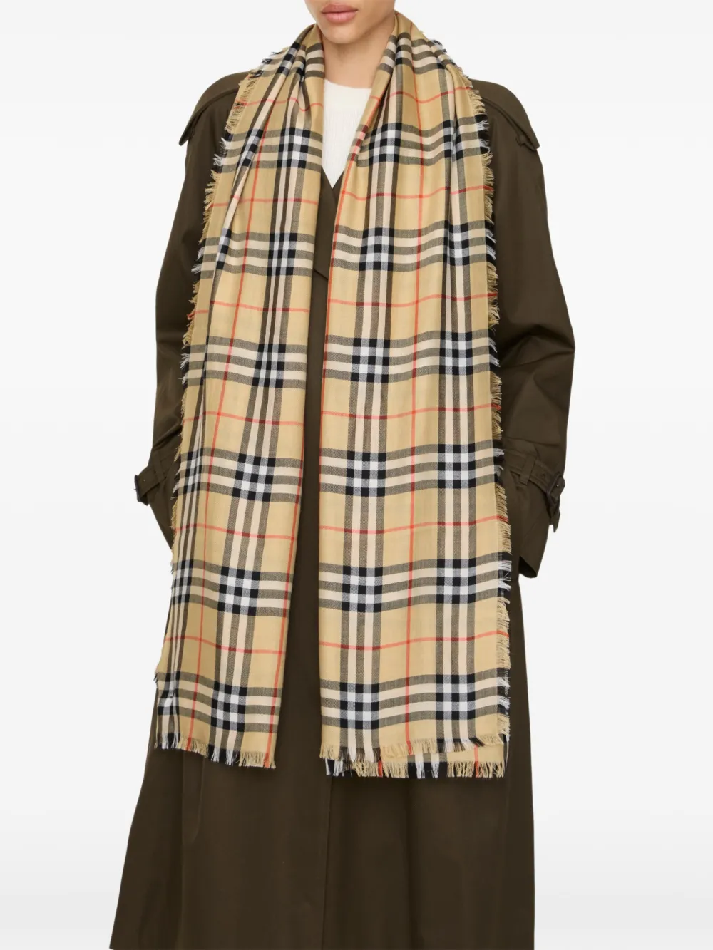 Burberry Geruite kasjmier zijden sjaal Beige