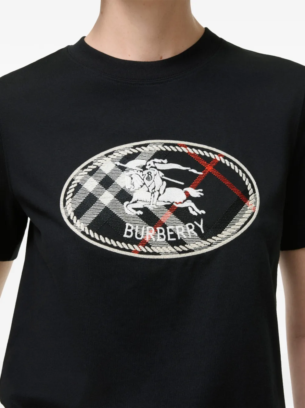 Burberry Check Knight katoenen T-shirt Zwart