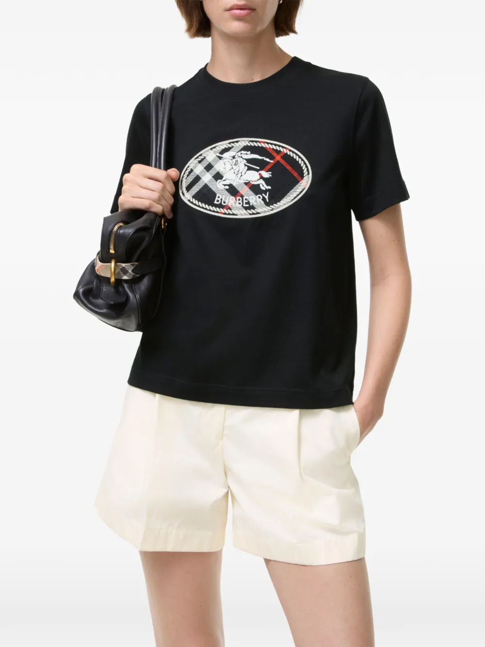 Burberry Check Knight katoenen T-shirt Zwart