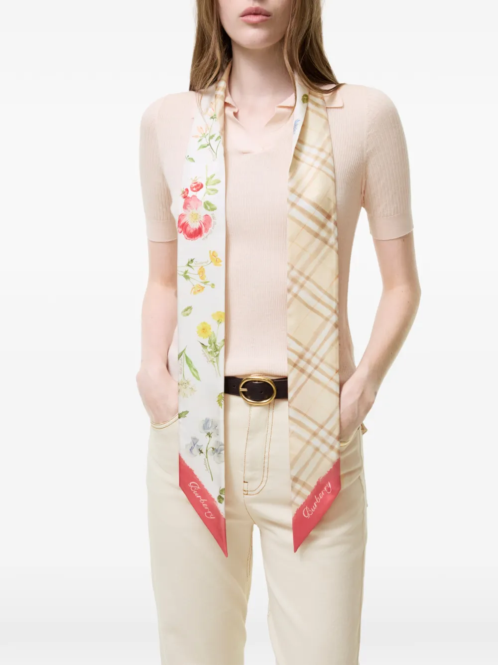 Burberry Skinny Blooms of Britain zijden sjaal Beige