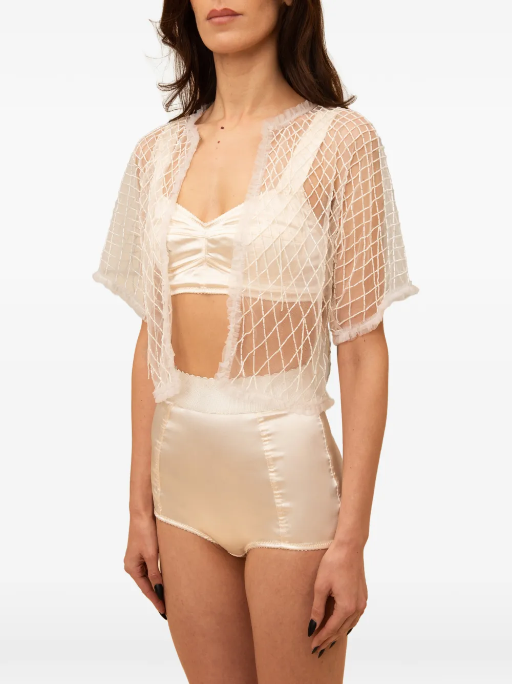 Contessa Mills Wraith beaded tulle top - Bianco