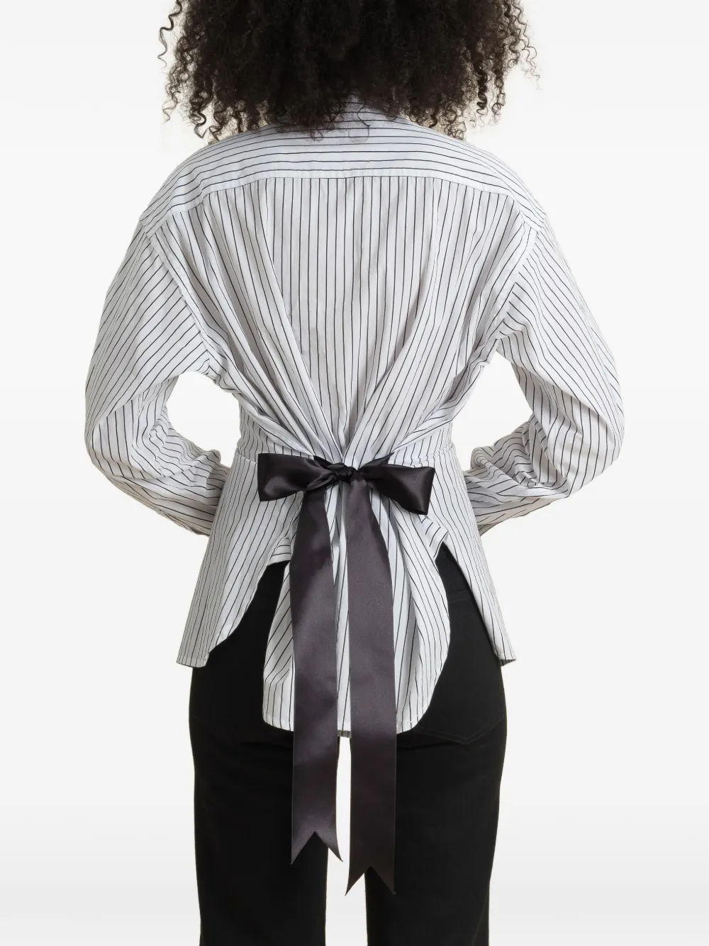 Contessa Mills Helix gestreept blouse met rozet detail Wit