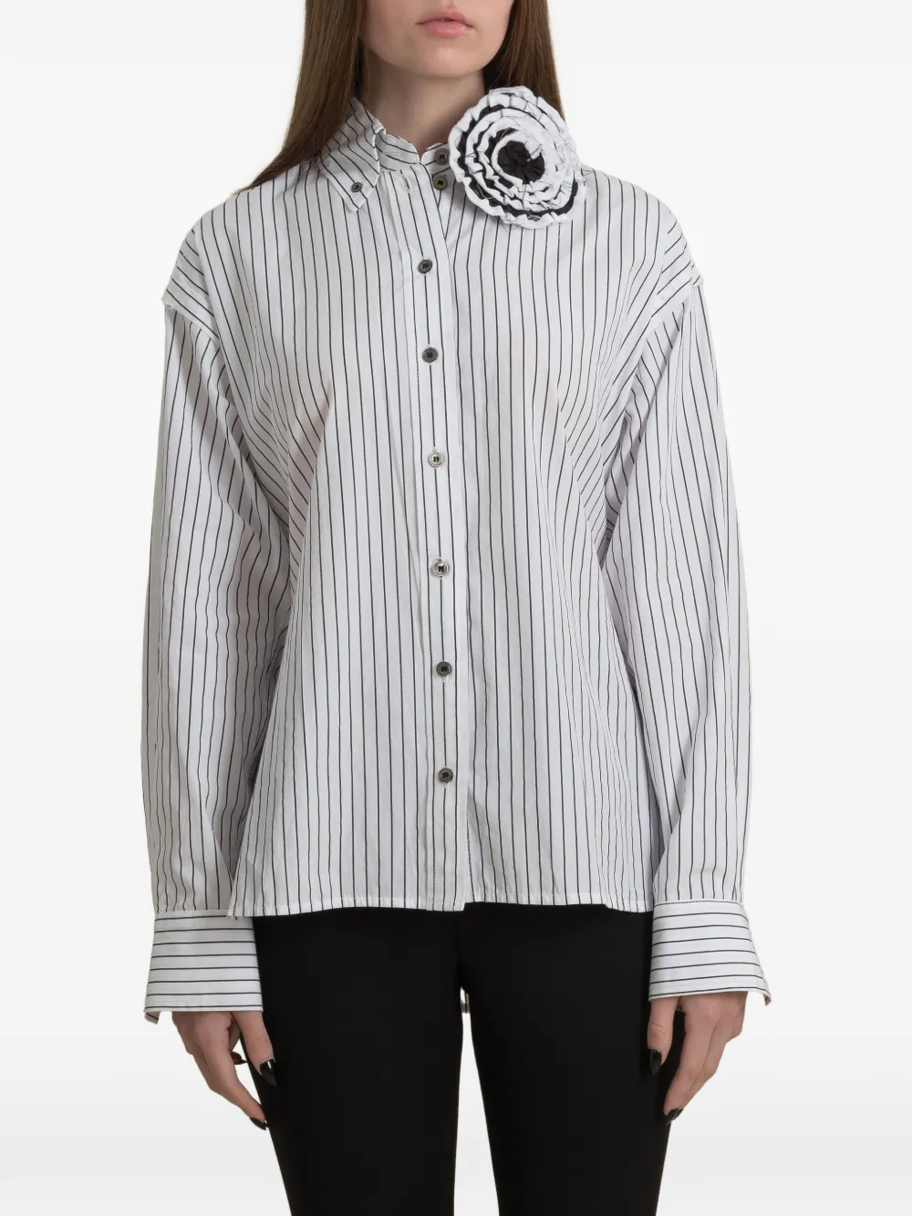 Contessa Mills Helix gestreept blouse met rozet detail Wit