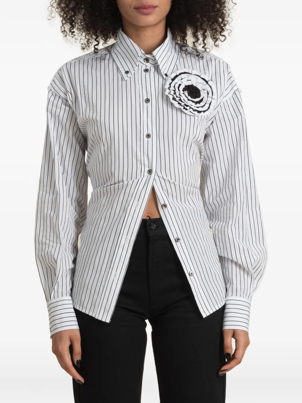 Contessa Mills Helix striped rosette-detail shirt - Weiß