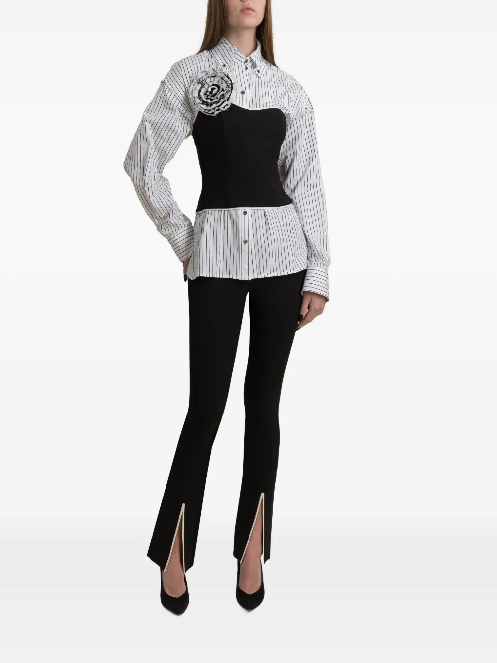 Contessa Mills Helix gestreept blouse met rozet detail Wit