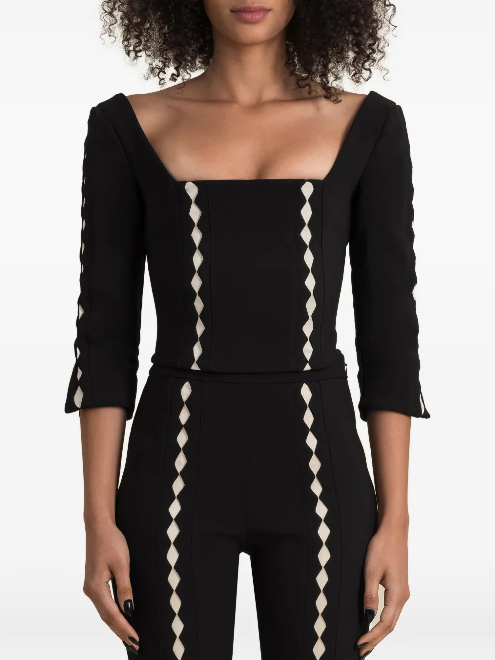 Contessa Mills Leo diamond-patterned square-neck top - Nero
