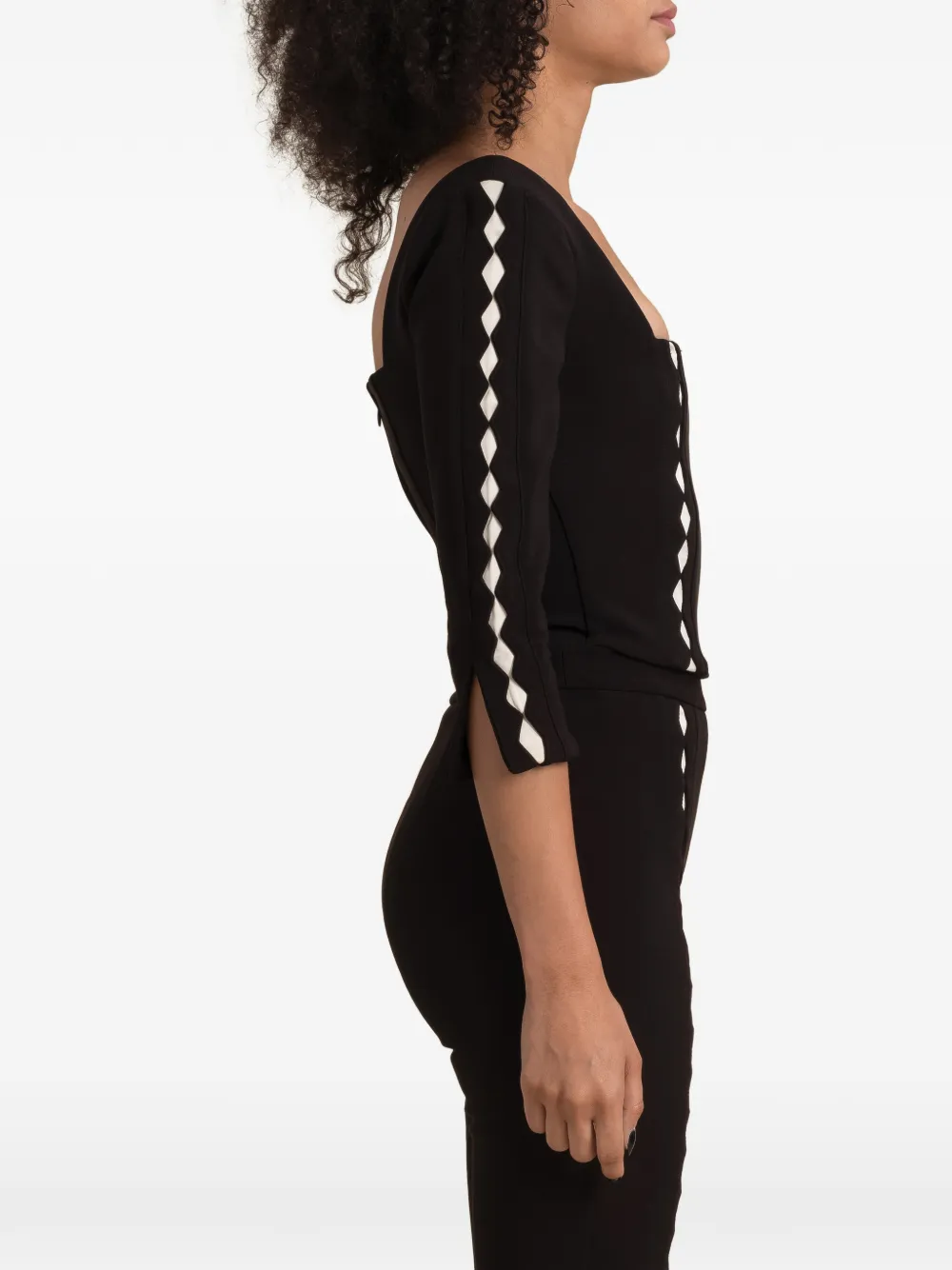 Contessa Mills Leo top met diamantpatroon en vierkante hals Zwart