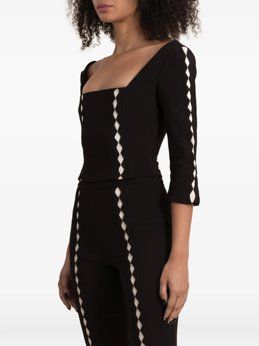 Contessa Mills Leo top met diamantpatroon en vierkante hals Zwart