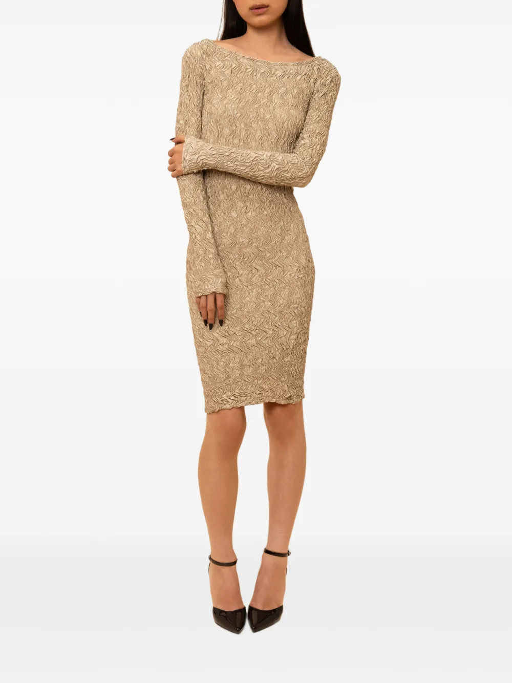 Contessa Mills Blair midi-jurk met gekreukt effect Beige
