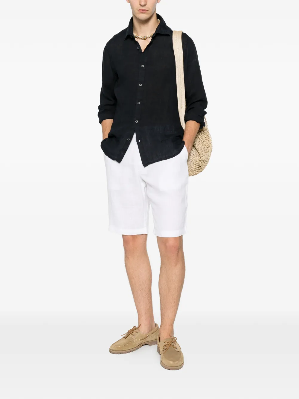 120% Lino Button-up overhemd Blauw