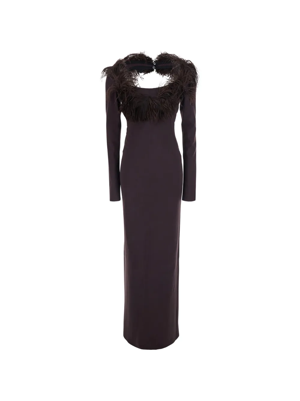 The Attico feather-trim open-back maxi dress - Marrone