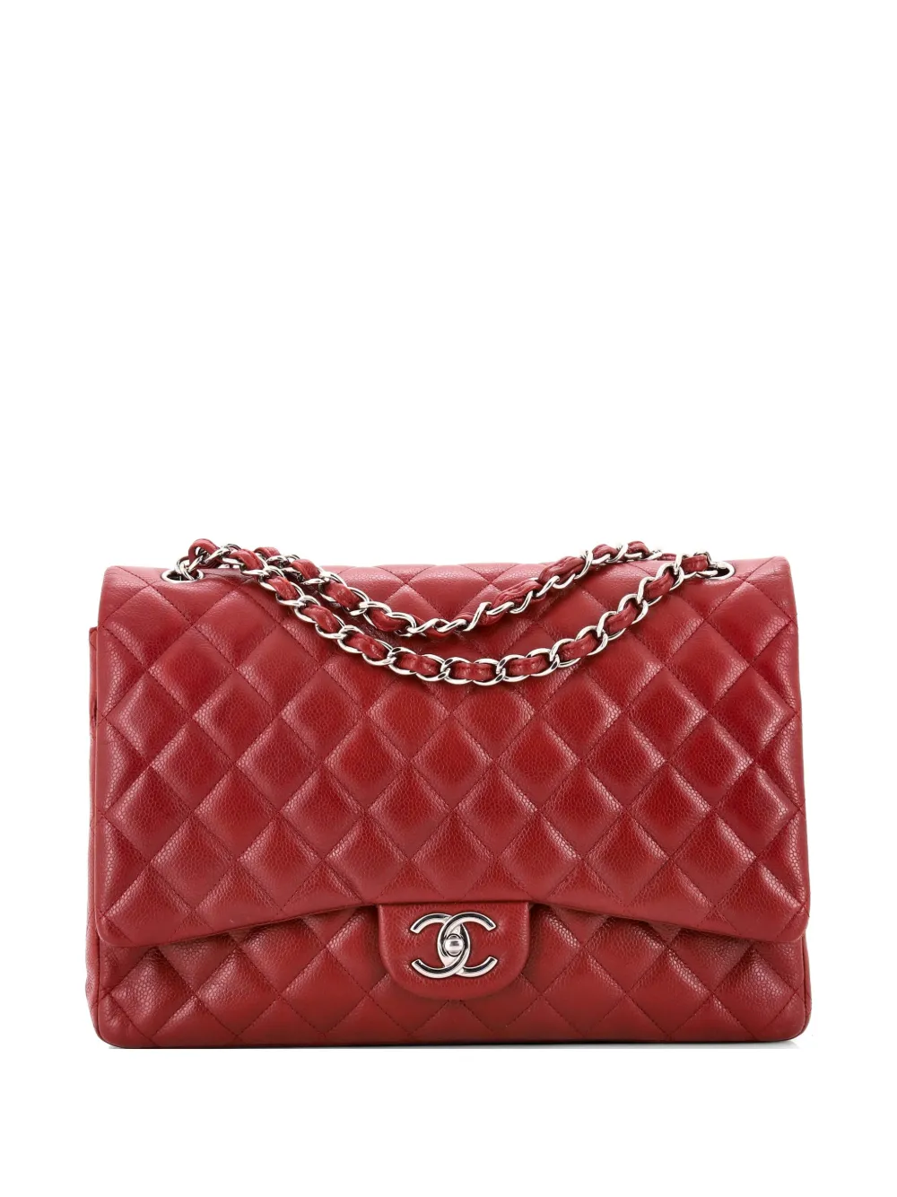 CHANEL Pre-Owned Maxi Classic Double Flap Schultertasche aus Kaviarleder mit Steppung - Rot