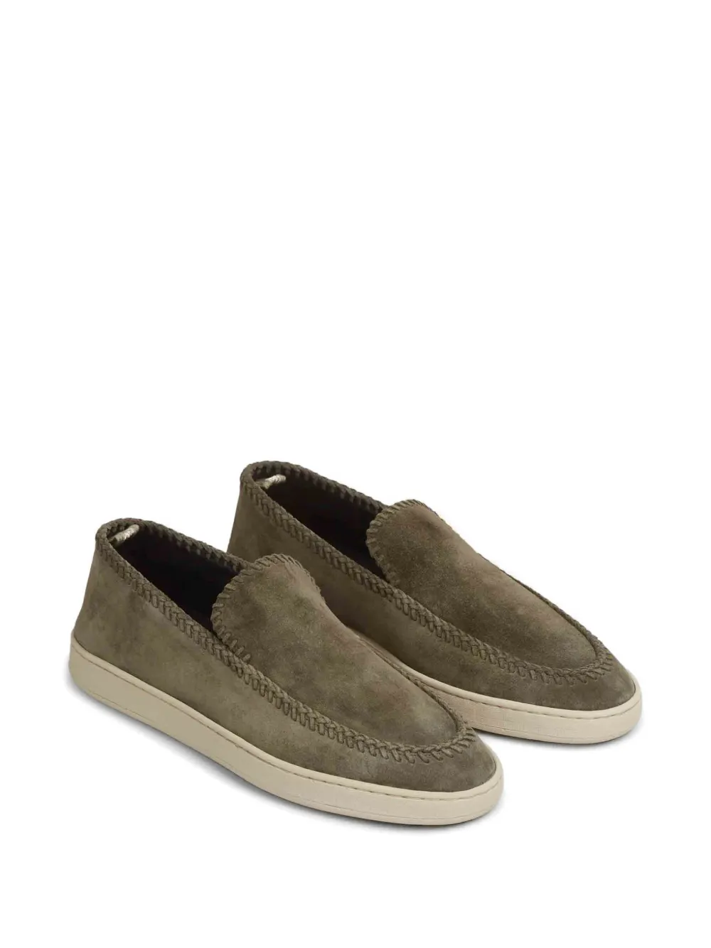 Officine Creative Herbie whipstitch-trim suede slip-ons Groen