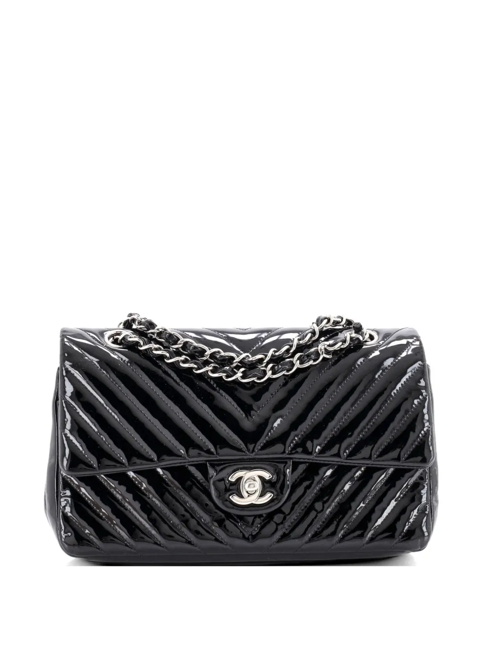 CHANEL Pre-Owned Classic Double Flap Bag Chevron Patent Medium shoulder bag - Nero