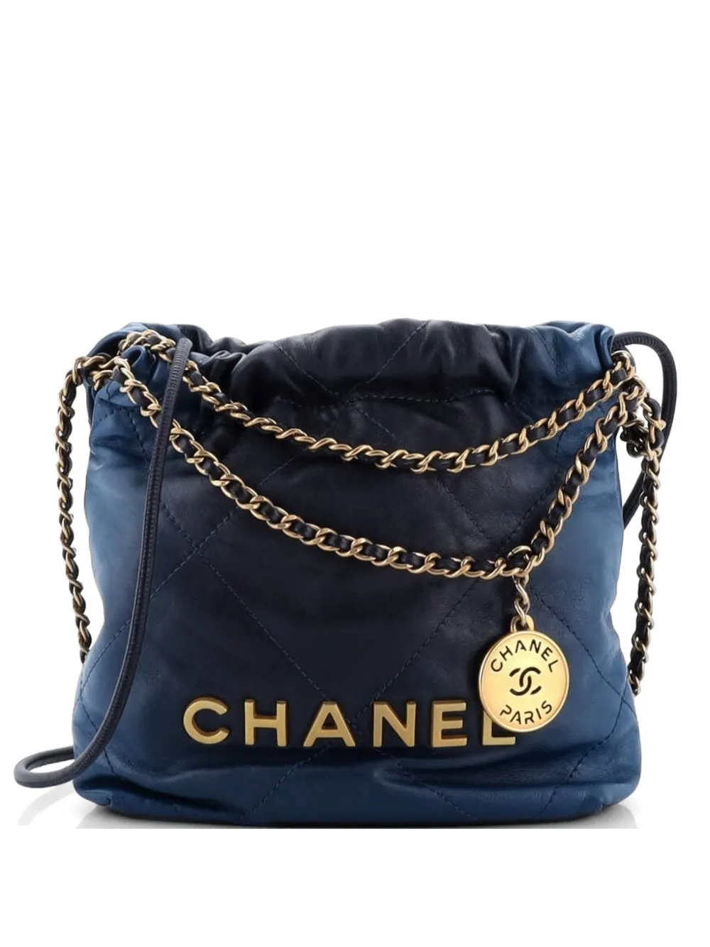 CHANEL Pre-Owned Borsa a tracolla 22 mini in pelle di vitello trapuntata effetto sfumato - Blu