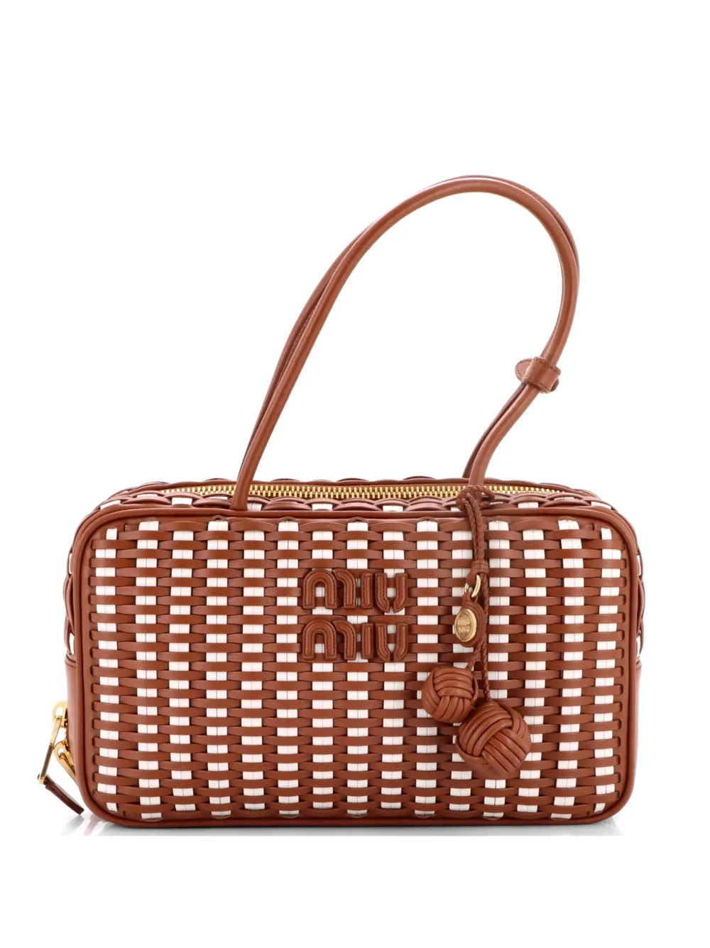 Miu Miu Pre-Owned Große Beau Satchel-Tasche aus gewebtem Leder - Braun