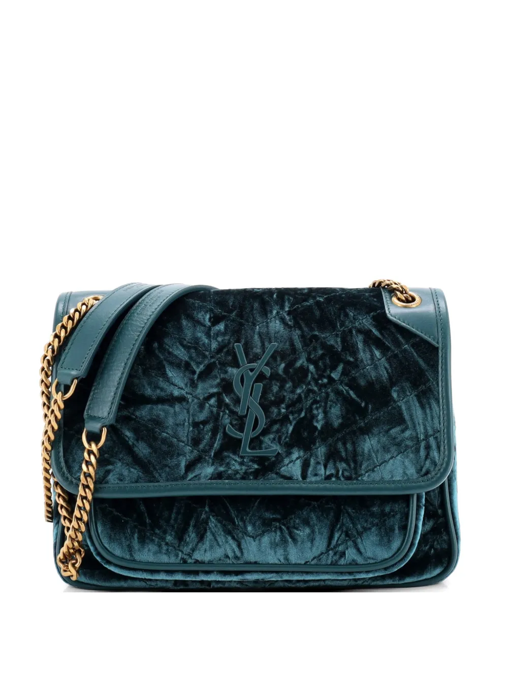 Saint Laurent Pre-Owned Niki Chain Flap Bag Matelasse Chevron Velvet Baby shoulder bag - Verde
