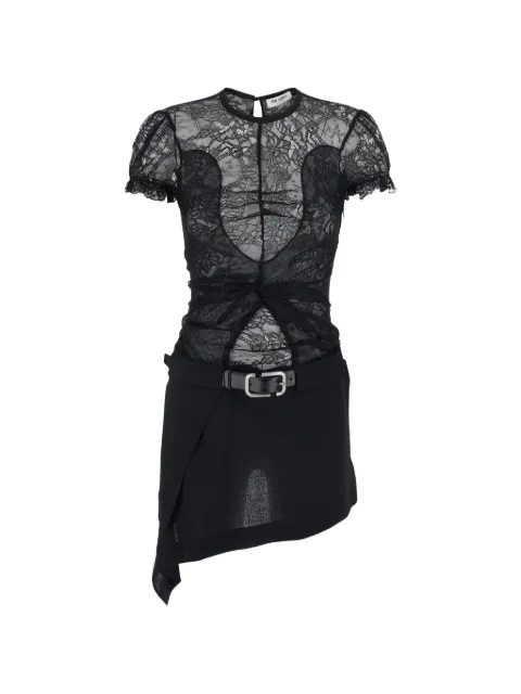 The Attico belted lace-panelled dress