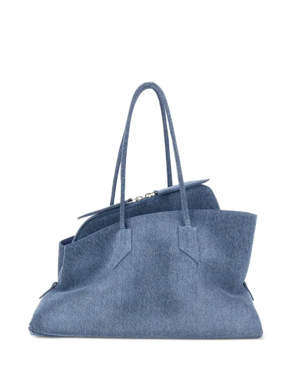 The Attico La Passeggiata Medium Washed Denim Top Handle Bag in Blue