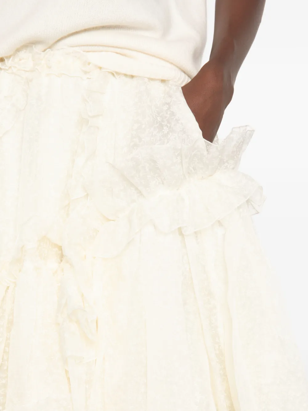 Ermanno Scervino Midi-rok met bloemenkant en ruches Beige