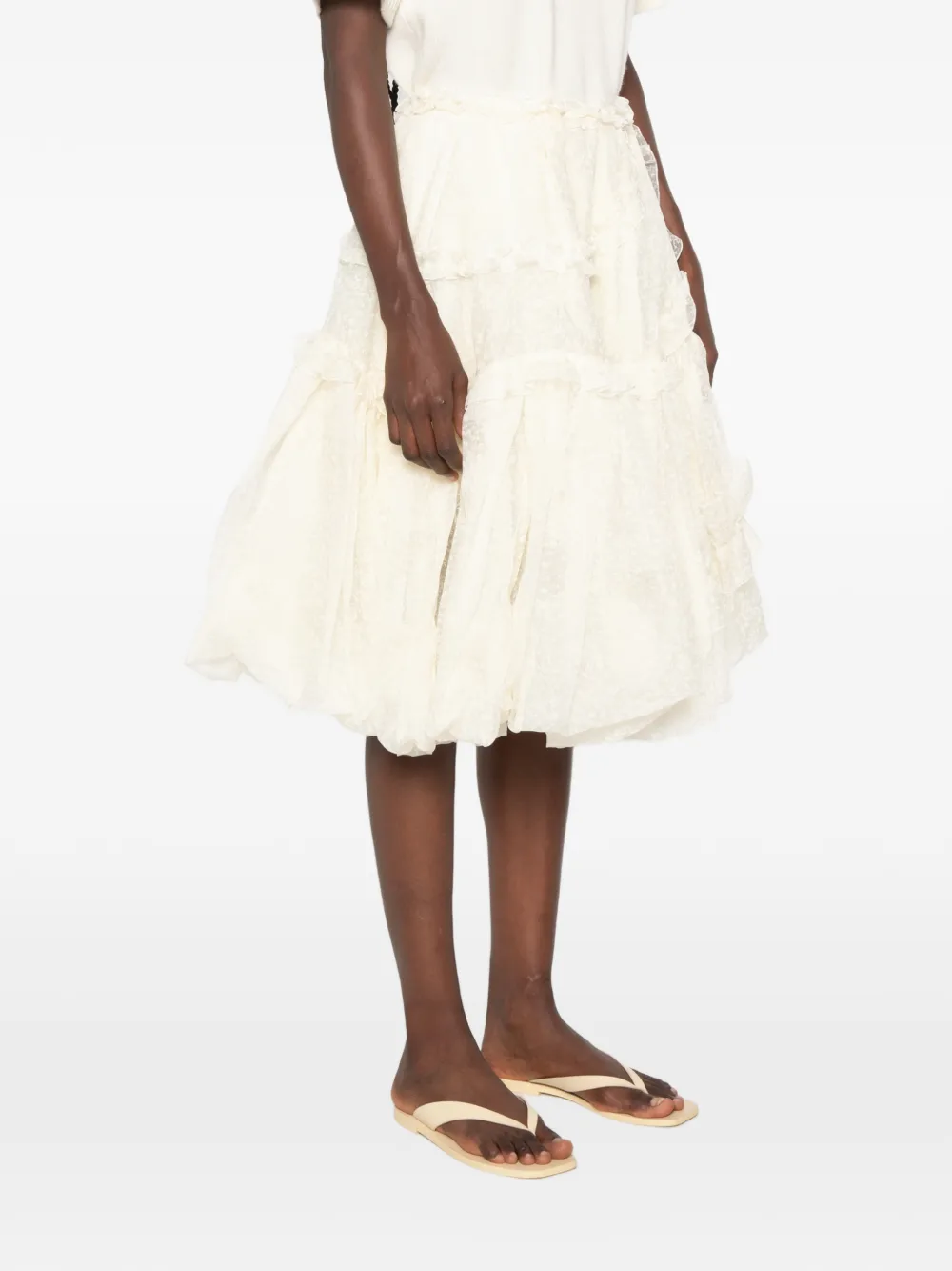 Ermanno Scervino Midi-rok met bloemenkant en ruches Beige