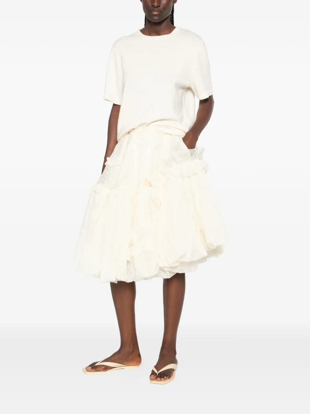 Ermanno Scervino Midi-rok met bloemenkant en ruches Beige