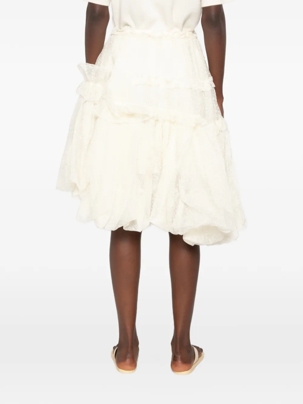 Ermanno Scervino Midi-rok met bloemenkant en ruches Beige